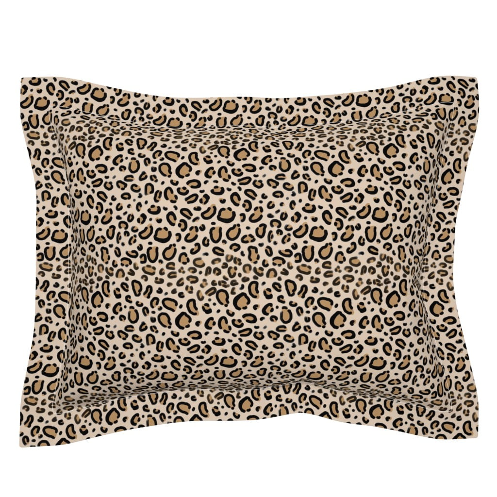 Cotton Sateen Flanged Edge Sham, Euro Leopard Print Tan Natural