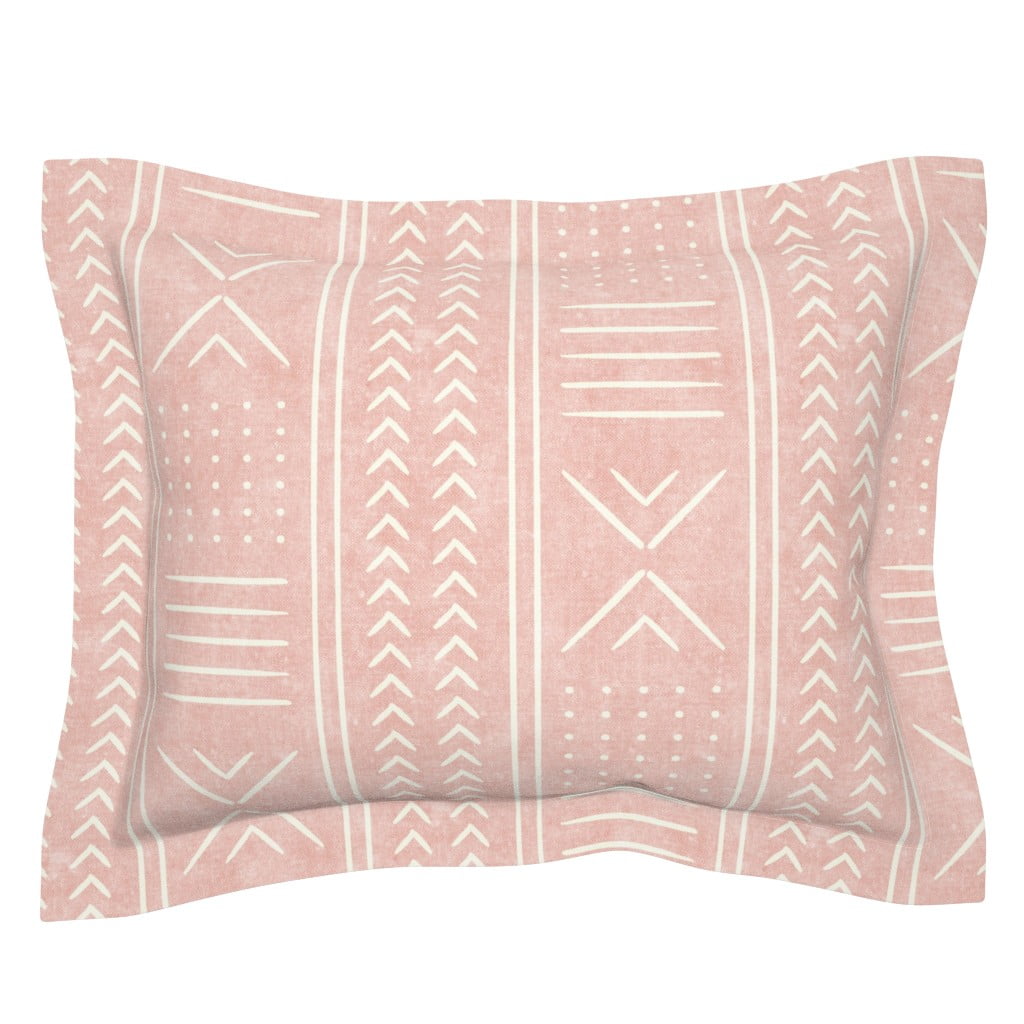 Cotton Sateen Flanged Edge Sham Euro Pink Mud Cloth Arrow Cross Dot Mudcloth Tribal Trendy Bohemian Boho Print Custom Bedding by Spoonflower