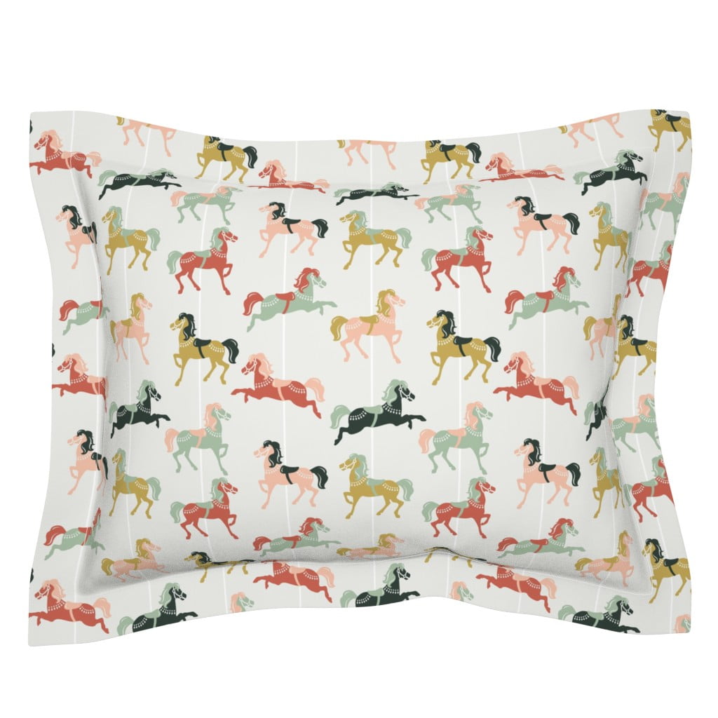 Cotton Sateen Flanged Edge Sham, King Horses Horse Pony Equestrian