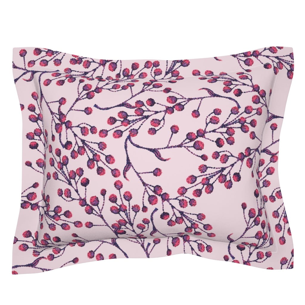 Cotton Sateen Flanged Edge Sham, King Purple Berries Pointillism