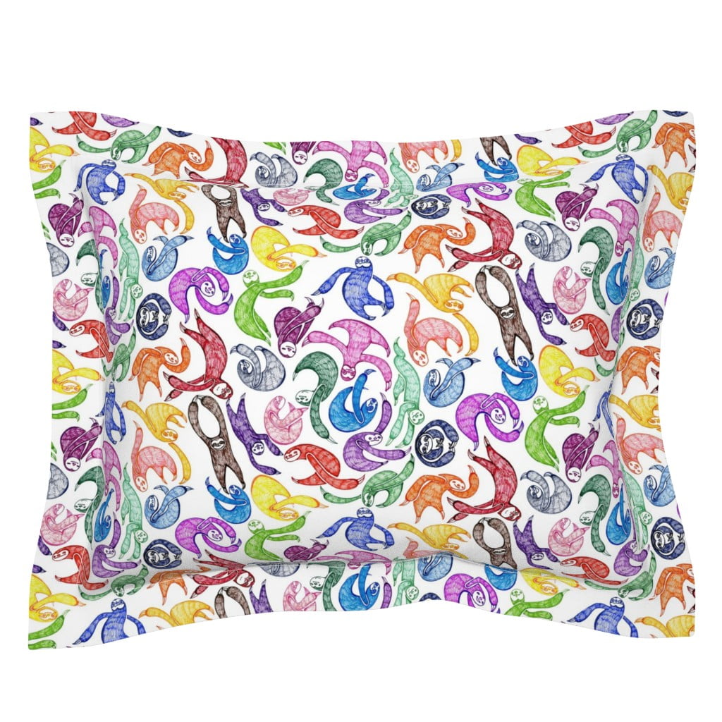 Cotton Sateen Flanged Edge Sham, King Sloths Large Animals Cute Kids