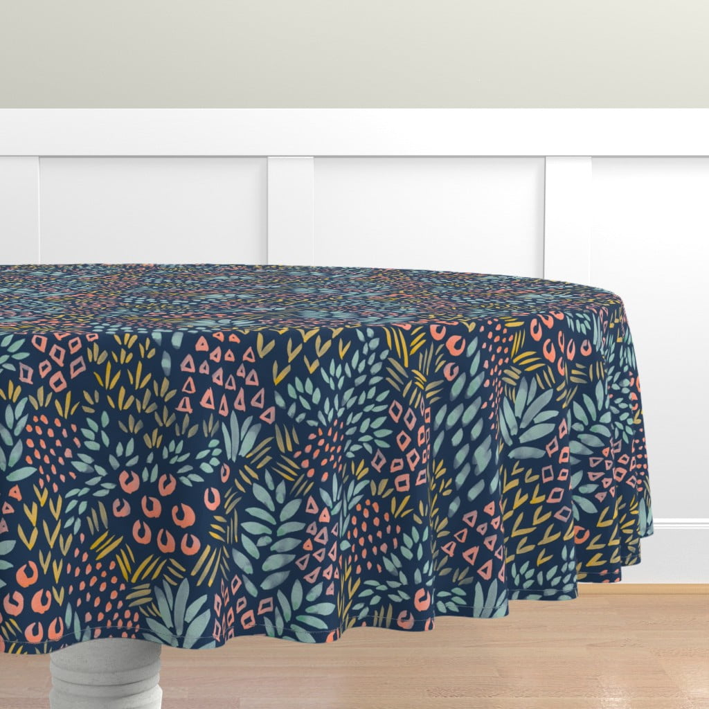 Cotton Sateen Tablecloth, 70" Round Garden Midnight Jungle Abstract
