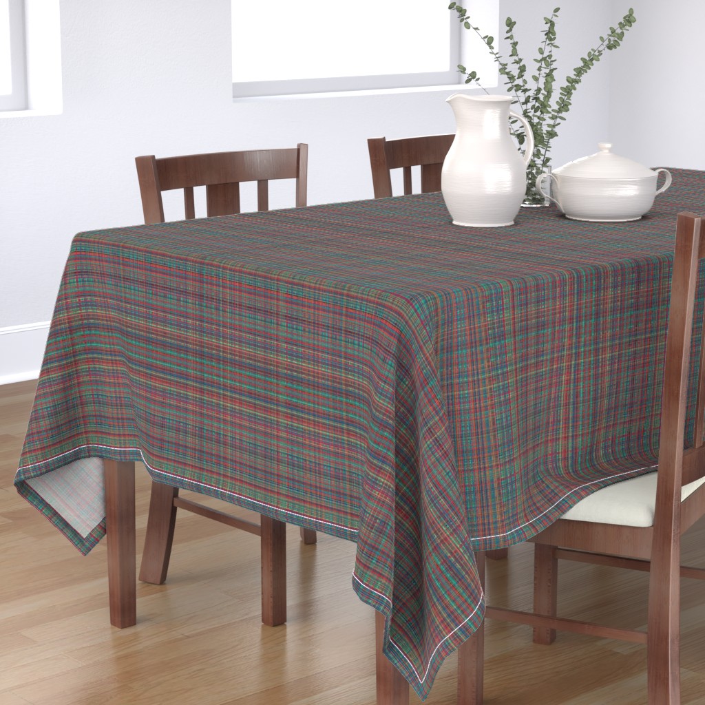 Cotton Sateen Tablecloth, 70" Square Preppy Plaid Fall Tartan Print