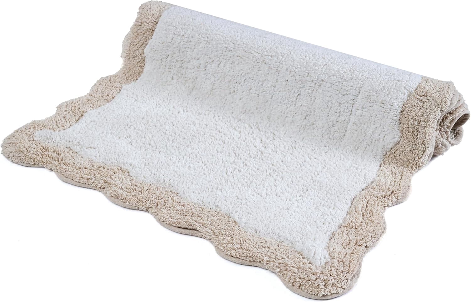 Savi Home Cotton Scalloped Bath Mat with Anti-Skid Backing, Beige, 20" x 32"