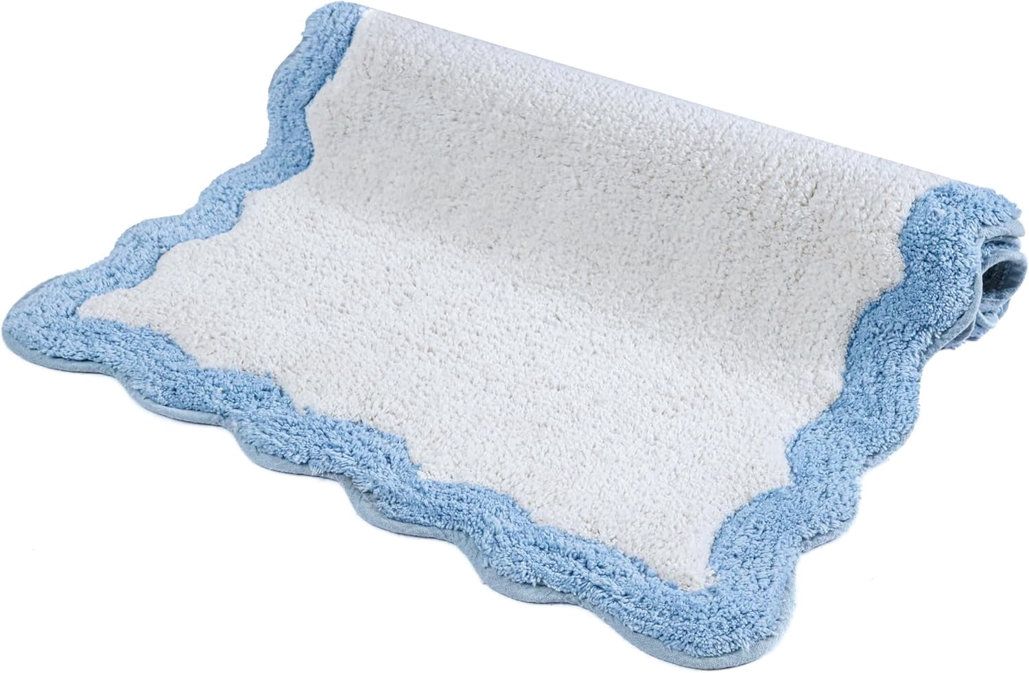 Savi Home 100% Cotton Bath Mat, Scalloped Anti-Skid Bathroom Rug, Blue, 20" x 32"