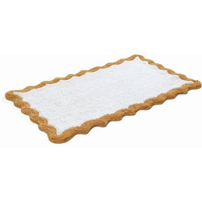 Savi Home Scalloped Cotton Bath Mat, Anti-Skid, Mustard, 20 x 32 in