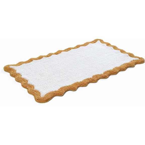 Savi Home 100% Cotton Scalloped Bath Mat with Anti-Skid Backing, Mustard, 20" x 32"