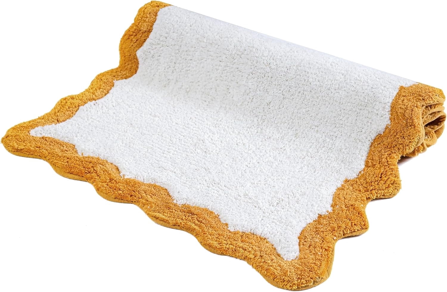 Savi Home 100% Cotton Scalloped Bath Mat with Anti-Skid Backing, Mustard, 20" x 32"