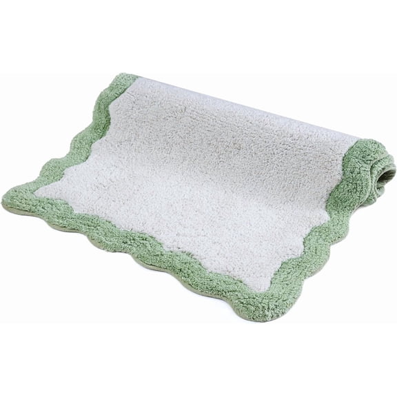 Savi Home Cotton Scalloped Bath Mat, Anti-Skid Backing, Sage Green, 20" x 32"