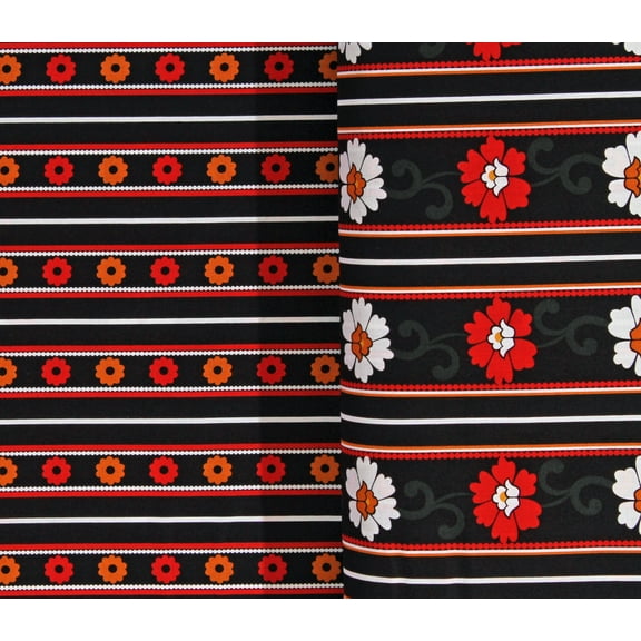 Cotton Scarlet Paisley Stephanie Dawn Floral Flowers Stripes Black Cotton Fabric Print by the Yard (14463)