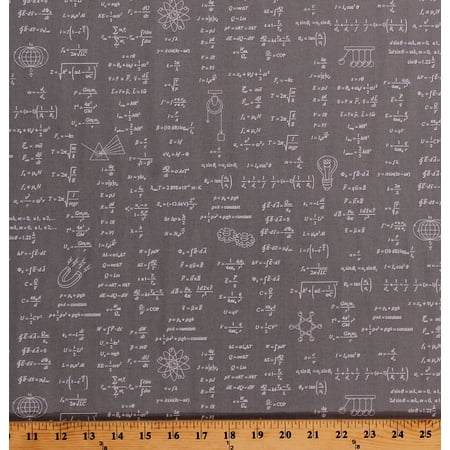 Cotton Science Equations Formulas on Gray Physics Math Engineering Education School Teachers Science Fair 2 Cotton Fabric Print by the Yard (SRK-17932-12-GREY)