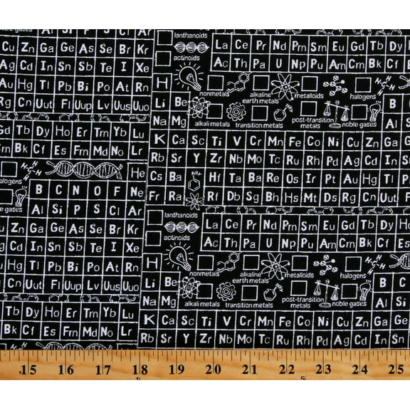 Cotton Science Periodic Table Biology Chemistry Cotton Fabric Print by the Yard (GAIL-C8231 BLACK)