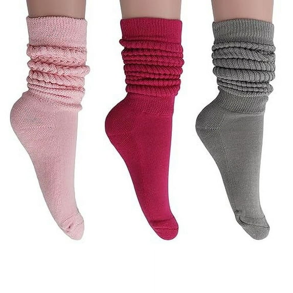 Cotton Scrunch Socks for Women 80s 3 Pairs Light Blue-Pink-White