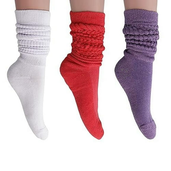 Cotton Scrunch Socks for Women 80s 3 Pairs  (White-Hot Pink-Purple)