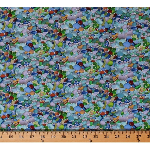 Cotton Sea Glass Pebbles Colorful Beach Glass Stones Rocks Landscape Medley Cotton Fabric Print by the Yard (456MULTI)