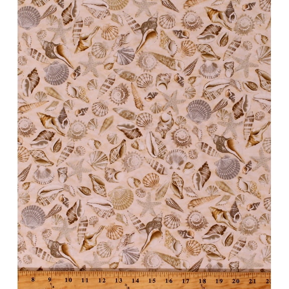 Cotton Sea Shells Cream Seashells Starfish Beach Ocean Nautical Sand Cotton Fabric Print by the Yard (BEACH-C5353-SHELLS)