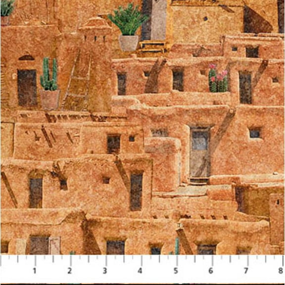 Cotton Sedona Spirit Stonehenge Adobe Houses Desert Cactus Southwestern Northcott Rust Cotton Fabric Print by the Yard (DP28245-37)