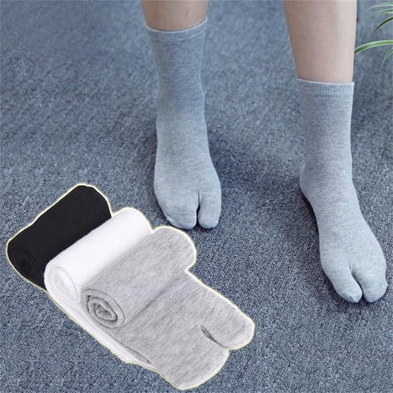 Cotton Separate Toe Socks for Men and Women, Medium Length Breathable Tabi Socks, Elastic Split Toe Flop Socks for All Season Wear, Comfortable Casual and Sports Socks-Black