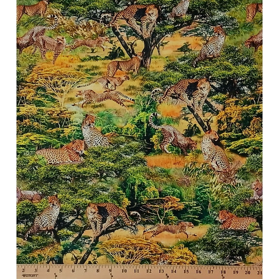 Cotton Serengeti Plains A Leap and A Streak Cheetahs Jaguars Leopards Africa Cats Animals Safari Nature Field Michael Miller Fabrics Cotton Fabric Print by the Yard (dcx11962-jung-d)