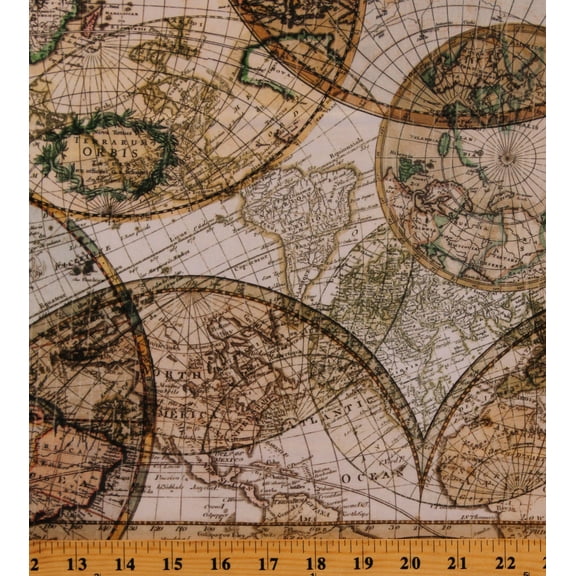 Cotton Seven Seas Oceans World Maps Nautical Atlas Cartography Travel Digital Print Cotton Fabric Print by the Yard (51381D)