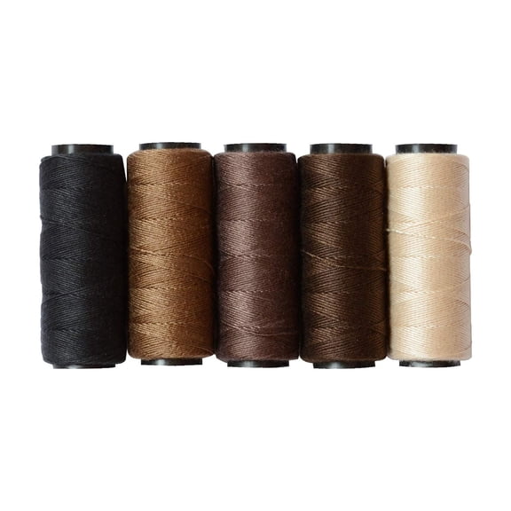 Cotton Sewing Threads 5 Rolls 60m Each for Hair Weaving Wig Extensions Hand Stitching DIY Projects, Multicolor (Black, Brown, Dark Brown, Beige, Khaki)