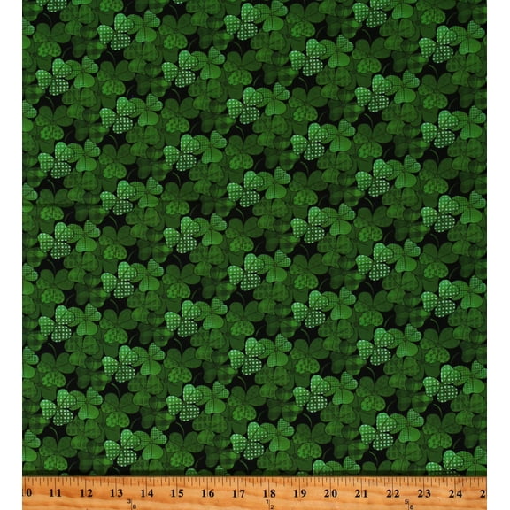 Cotton Shamrocks Clovers Saint Patrick's Day Clover Packed Spring Holidays Green Cotton Fabric Print by the Yard (FLSH-D50-Z)