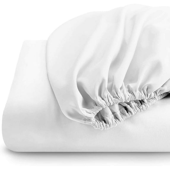 Cotton Sheet Full Size 1 PC Fitted Sheet Only with 22" Inch Deep Pocket - Satin Soft 100% Egyptian Cotton & 600TC, Bottom Sheets & Mattress Covers - White Solid.