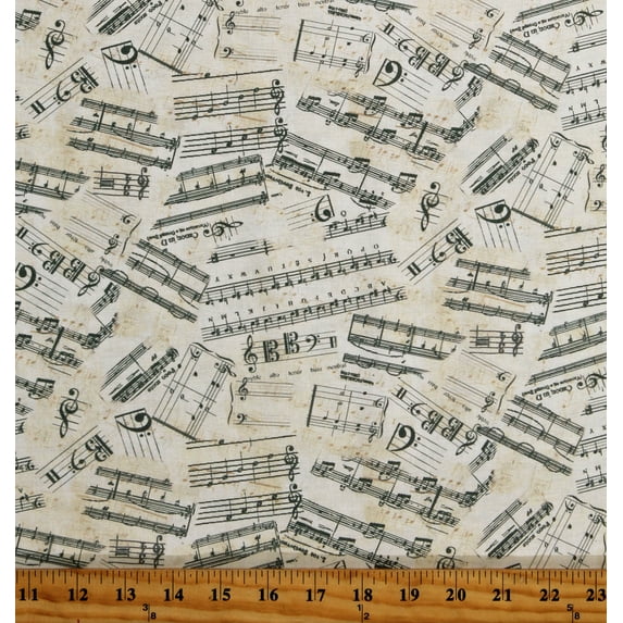 Cotton Sheet Music Musical Scales Sonata Antique Vintage Cotton Fabric Print by the Yard (MUSIC-CD3095-ANTIQUE)