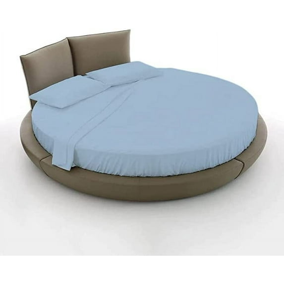 Cotton Sheet Round, 4 Piece Cotton Round Bedsheet 100% Egyptian Cotton, 12" Deep Pocket,76" Diameter, 400 TC, Round Sheet Set, Super Soft, Luxury and Easy Care -Light Blue Solid, King Size