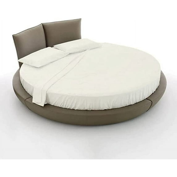 Cotton Sheet Round, 4 Piece Cotton Round Bedsheet 100% Egyptian Cotton, 15" Deep Pocket,84" Diameter, 400 TC, Round Sheet Set, Super Soft, Luxury and Easy Care -Ivory Solid, Queen Size.