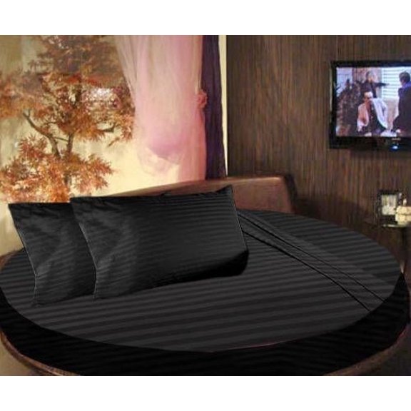 Cotton Sheet Round, 4 Piece Cotton Round Bedsheet 100% Egyptian Cotton, 22" Deep Pocket,76" Diameter, 400 TC, Round Sheet Set, Super Soft, Luxury and Easy Care -Dark Gray Stripe, Queen Size.