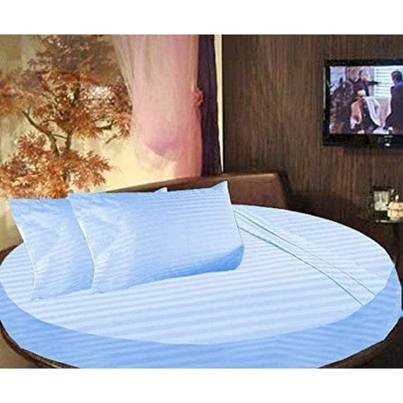 Cotton Sheet Round, 4 Piece Cotton Round Bedsheet 100% Egyptian Cotton, 30" Deep Pocket,84" Diameter, 400 TC, Round Sheet Set, Super Soft, Luxury and Easy Care -Pink Stripe, King Size