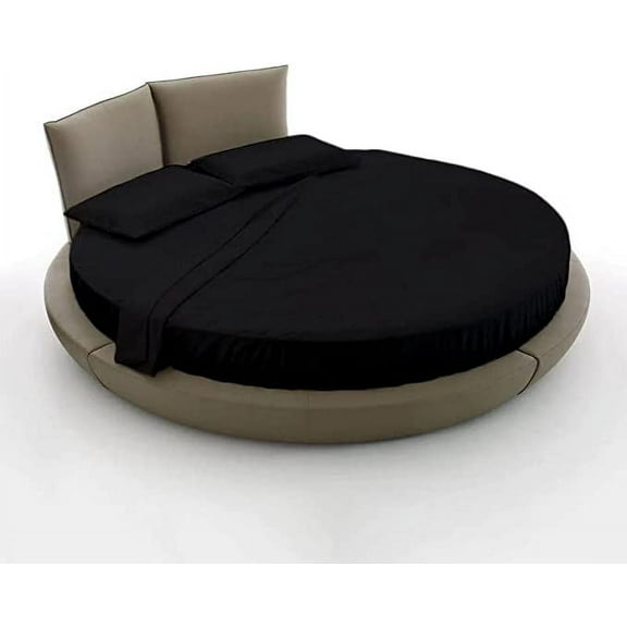 Cotton Sheet Round, 4 Piece Cotton Round Bedsheet 100% Egyptian Cotton, 12" Deep Pocket,76" Diameter, 400 TC, Round Sheet Set, Super Soft, Luxury and Easy Care -Black Solid, King Size