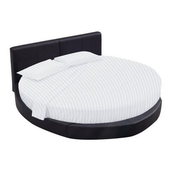 Cotton Sheet Round, 4 Piece Cotton Round Bedsheet 100% Egyptian Cotton, 18" Deep Pocket,96" Diameter, 400 TC, Round Sheet Set, Super Soft, Luxury and Easy Care -White Stripe, King Size
