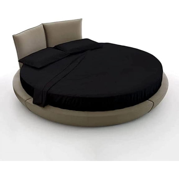Cotton Sheet Round, 4 Piece Cotton Round Bedsheet Set - 100% Egyptian Cotton, 22" Deep Pocket,76" Diameter, Round Sheet Set, Super Soft, Luxury and Easy Care -Black Solid, King Size