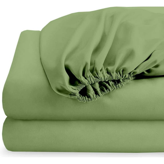 Cotton Sheet Twin-XL Size 1 PC Fitted Sheet Only with 30" Inch Deep Pocket - Satin Soft 100% Egyptian Cotton & 600TC, Bottom Sheets & Mattress Covers - Sage Solid.