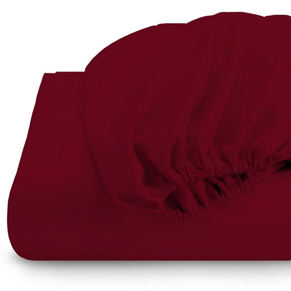 Cotton Sheet Twin-XL Size 1 PC Fitted Sheet Only with 8" Inch Deep Pocket - Satin Soft 100% Egyptian Cotton & 600TC, Bottom Sheets & Mattress Covers - Burgundy Solid.