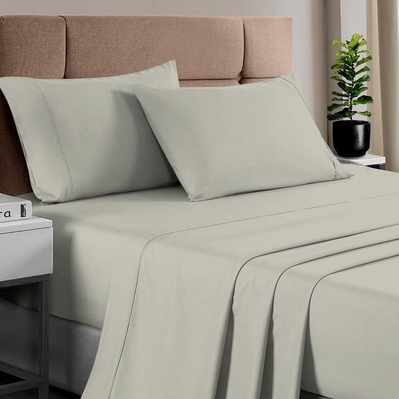 Pizuna King Sheet Set 400 Thread CountBed Sheet Set - 100% Cotton Bed Sheets, Deep Pocket, Cooling & Breathable - Silver