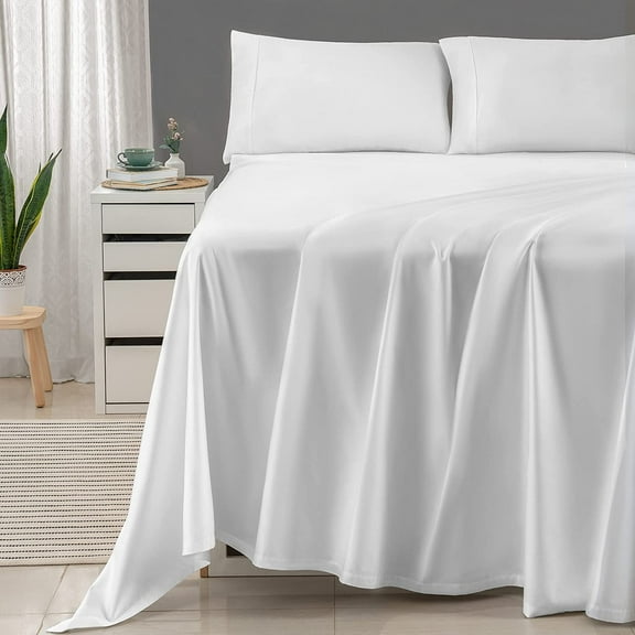 Cotton Sheets for Queen Size Bed - 600 Thread Count Queen Bed Sheets Set with 16” Deep Pocket - Sateen Weave 4-Piece Bedding Set with Cooling Effect, White