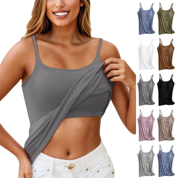 Cotton Shelf Bra Camisole Tops for Women Adjustable Spaghetti Strap Tank Top Summer Cami Shirt Pink L
