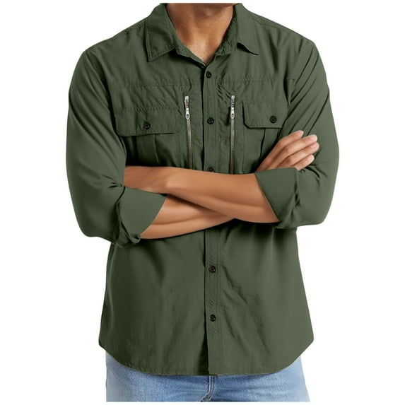 Cotton Shirt Jackets for Men with Pockets Button-Down Collared Shackets Coats Casual Solid Color Long Sleeve Breathable Cargo Outerwear Shirts