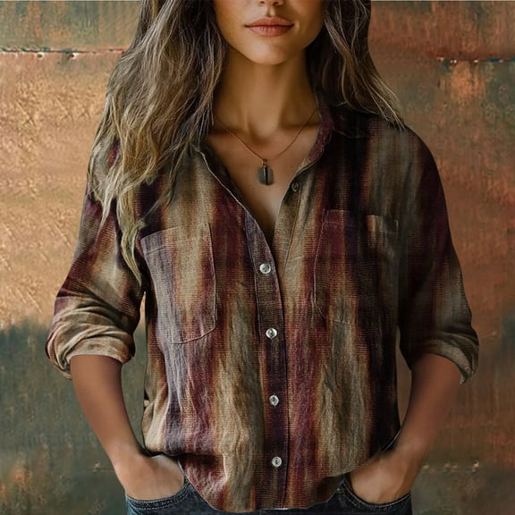 Cotton Shirt, Printed Fashionable, 7/4 Sleeves Button Up Casual Top, Brown 4XL, Size S-XXXXXL