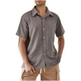 thumbnail image 1 of Cotton Shirts for Men, Mens Short Sleeve Shirt Solid Color Loose Fit Casual Shirts Turn-Down Collar Tshirts Button Down Summer Tops Holiday Beach Shirt with Pocket S-XXL, 1 of 7