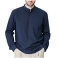 thumbnail image 1 of Cotton Shirts for Men with Pocket Long Sleeve Tshirts Shirt Button Stand Collar Casual Pullover Lightweight Solid Breathable Loungewear Work Tees Tops, 1 of 3