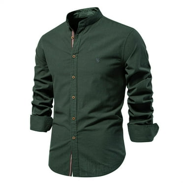 Cotton Shirts for Men Long Sleeve Button Down Stand Collar Dress Business Work T Shirt Gentle Solid Color Comfort Casual T-Shirts Tops Fall Savings