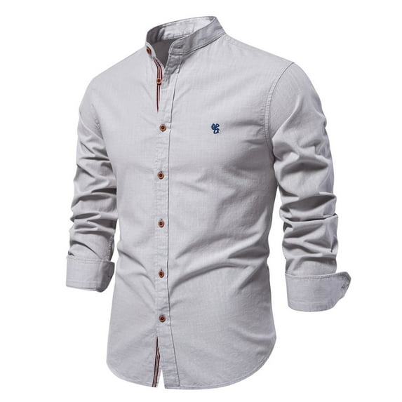 Cotton Shirts for Men Long Sleeve Button Down Stand Collar Dress Business Work T Shirt Gentle Solid Color Comfort Casual T-Shirts Tops Fall
