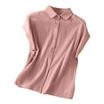 thumbnail image 1 of Cotton Shirts for Women Button Down Collared Blouses Cap Sleeve Summer Casual Cozy Loose Fit Tops (L, Pink), 1 of 7