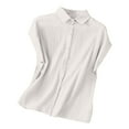 thumbnail image 1 of Cotton Shirts for Women Button Down Collared Blouses Cap Sleeve Summer Casual Cozy Loose Fit Tops (XL, White), 1 of 7