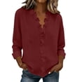 thumbnail image 1 of Cotton Shirts for Women Button Down Shirts Casual Solid Color Long Sleeved Shirt Collar Tops, 1 of 6