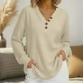 thumbnail image 1 of Cotton Shirts for Women Long Sleeve V-Neck Casual Waffle Knit Basic Lounge Sleep T-Shirts, 1 of 7